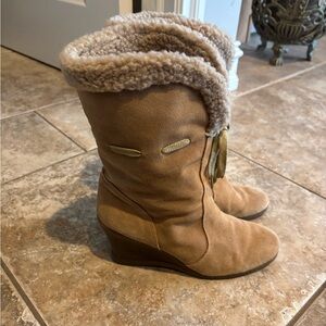 Markin Cozy Shearling-Lined Tan Wedge Boots